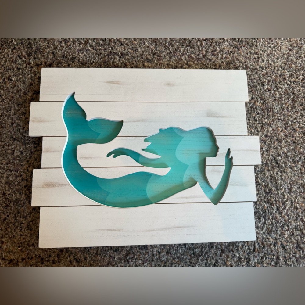 Mermaid Wall Art in Teal and White